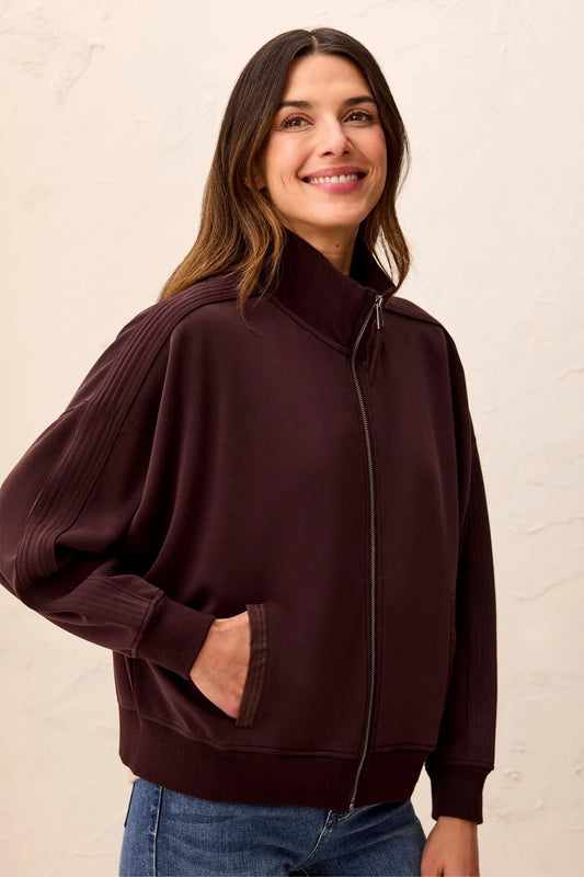 TRIBAL FRONT ZIP SOFT MODAL JACKET - SADDLE BROWN
