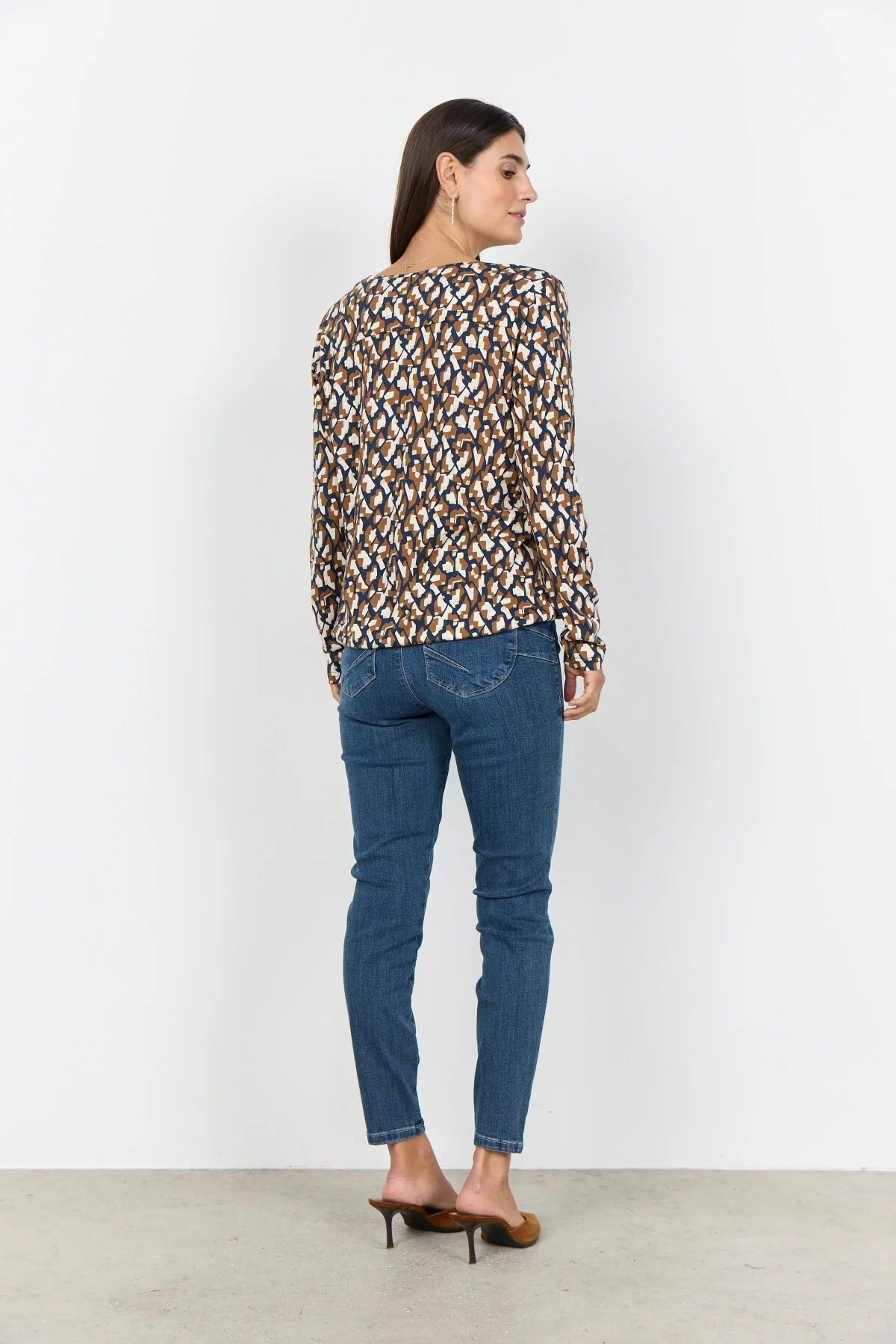 SOYACONCEPT FELICITY PRINT BLOUSE - NAVY/TOFFEE