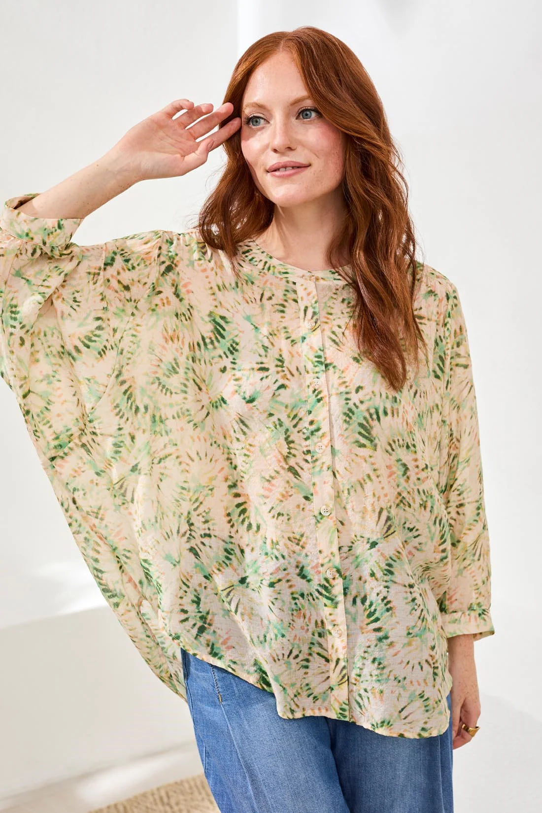 TRIBAL DOLMAN SLEEVE WIDE BLOUSE - CACTUS CLAY - Vi-Leen's Fashions