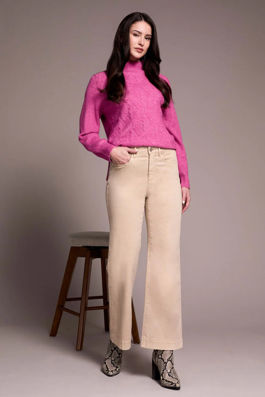 TRIBAL FLY FRONT WIDE LEG PANT - SAND STONE