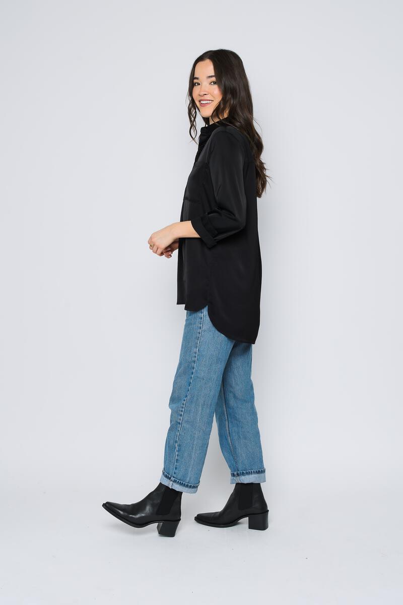 ORB CAMILLE SATIN BLOUSE - BLACK - Vi-Leen's Fashions