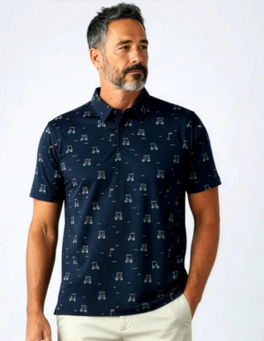 MEN'S POINT ZERO GOLF PRINT POLO - NAVY MIX