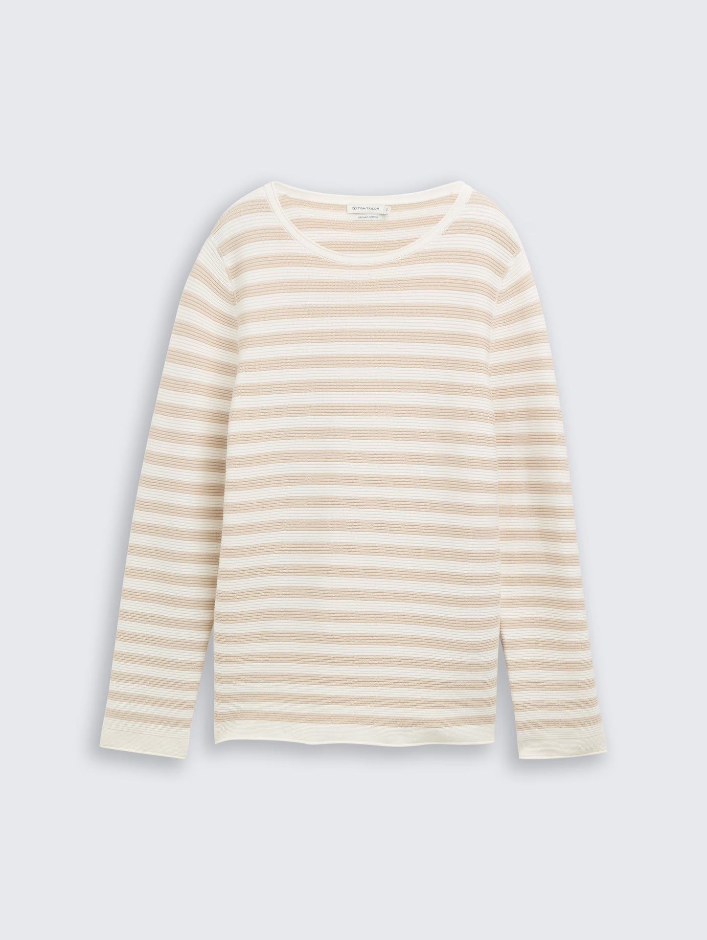 TOM TAILOR RIBBED STRIPE PULLOVER - SAND/OFF WHITE