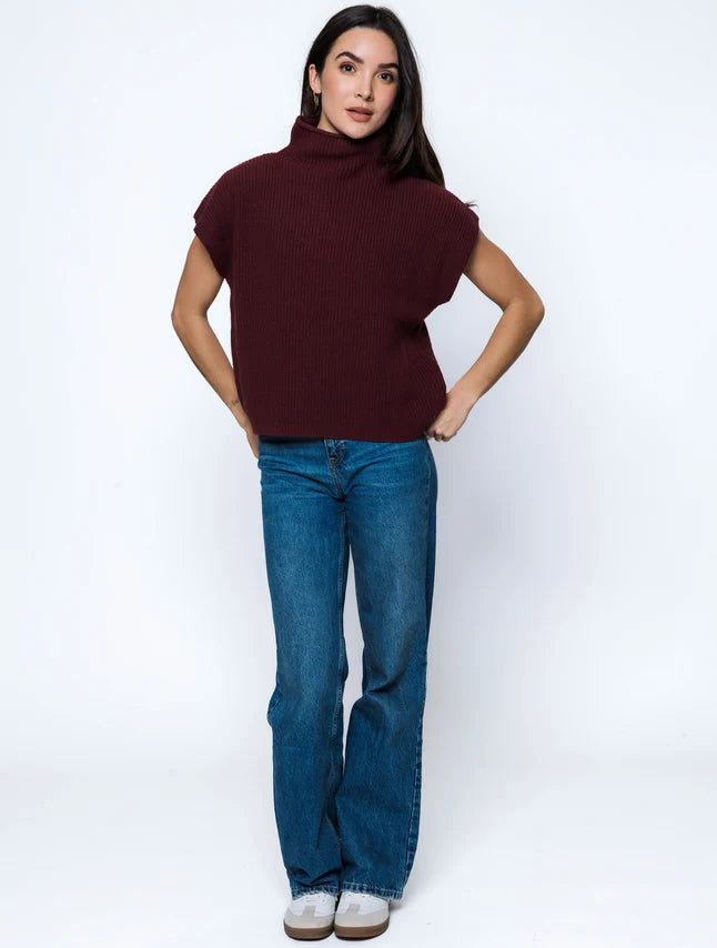 ORB SHAWNA FUNNEL NECK TOP - WINE
