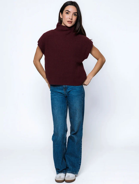 ORB SHAWNA FUNNEL NECK TOP - WINE
