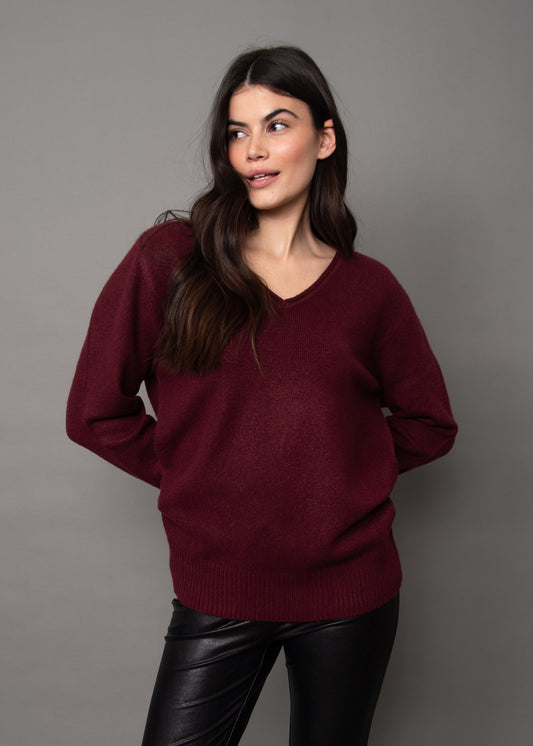RD STYLE GHAZALA V-NECK SWEATER - MAROON