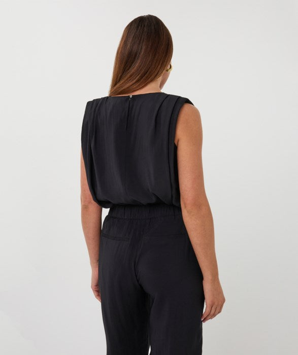 ESQUALO PINTUCK SHOULDER TOP - BLACK - Vi-Leen's Fashions