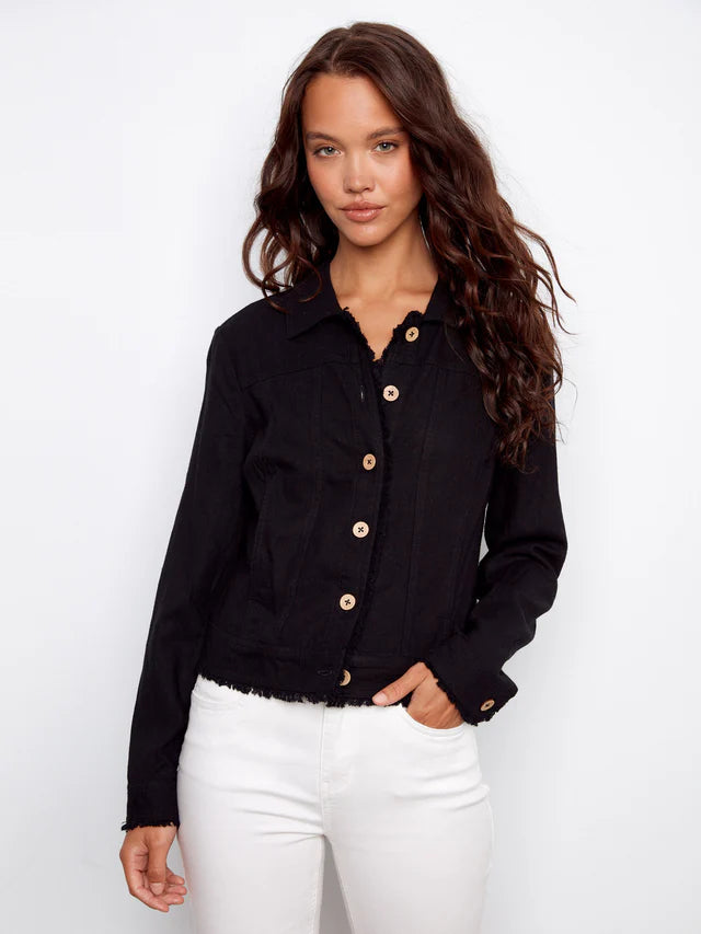 CHARLIE B LINEN BLEND JACKET - BLACK - Vi-Leen's Fashions