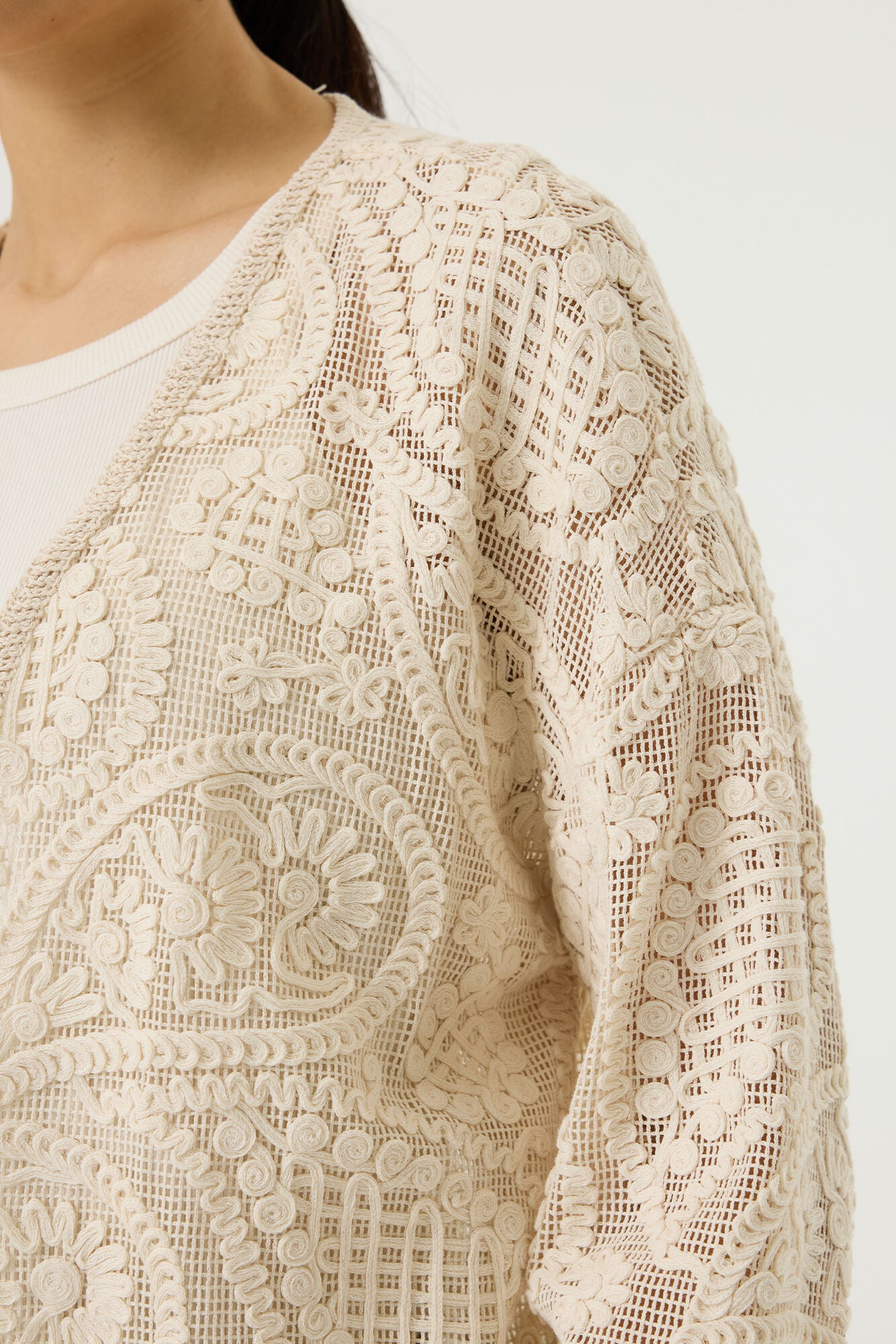 GARCIA EMBROIDERED CARDIGAN - ECRU - Vi-Leen's Fashions