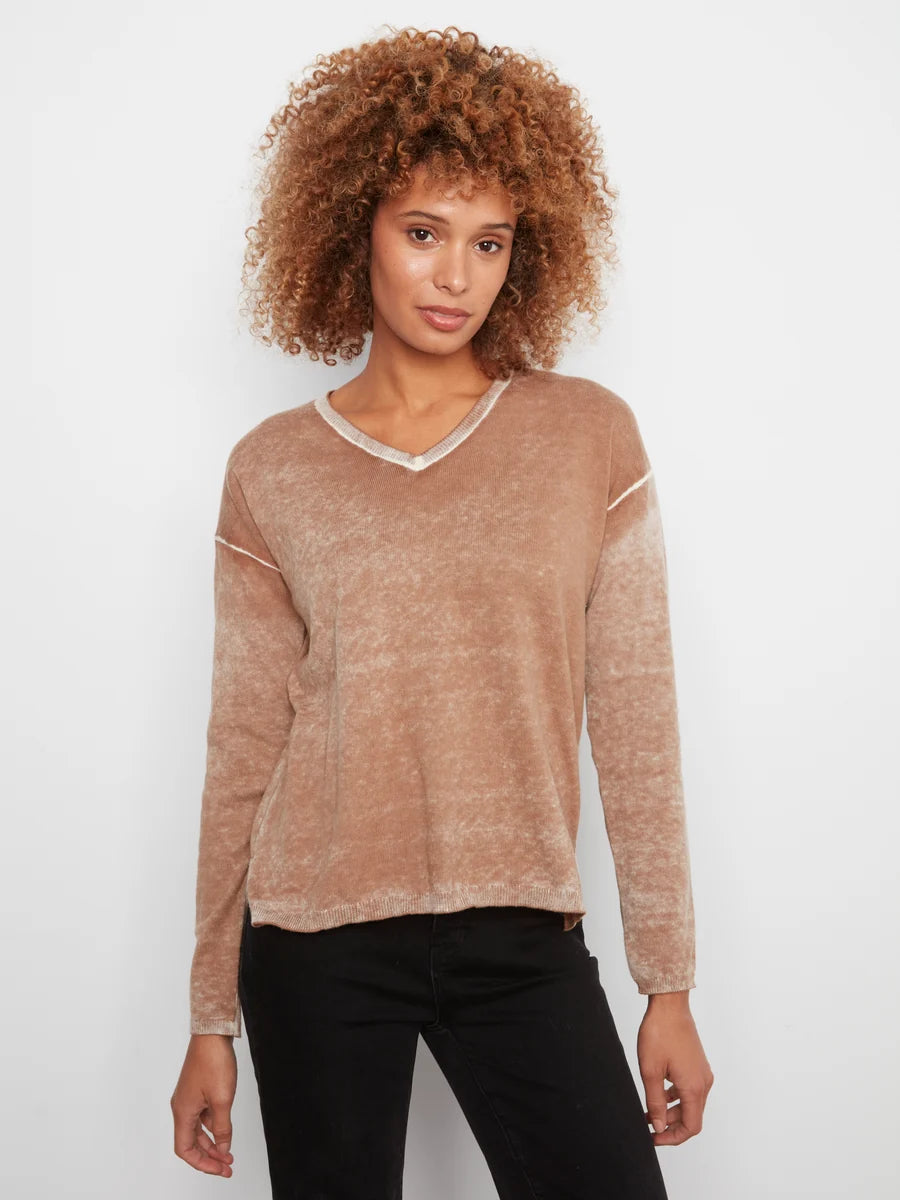 CHARLIE B V-NECK SWEATER - TRUFFLE