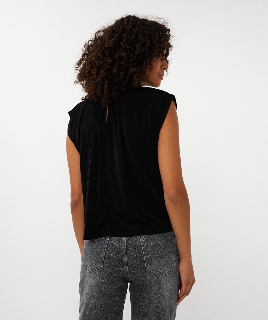 ESQUALO PLEATED SHOULDER TOP - BLACK