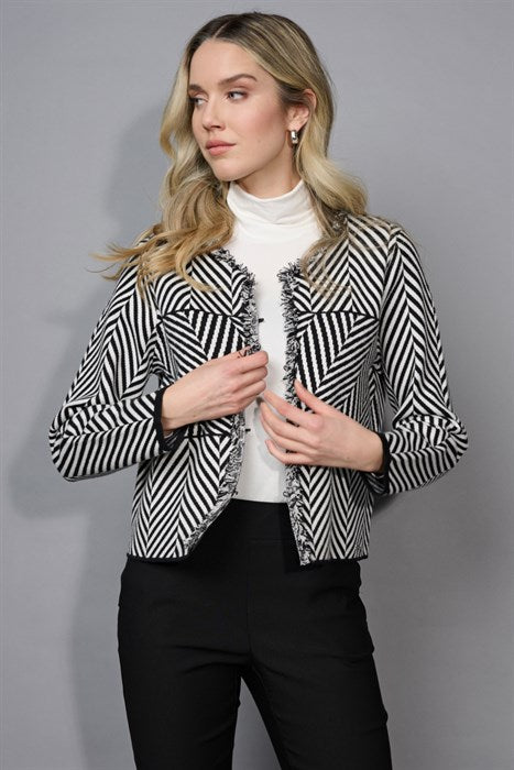 PICADILLY CHEVRON FRINGED JACKET - BLACK/OFF WHITE