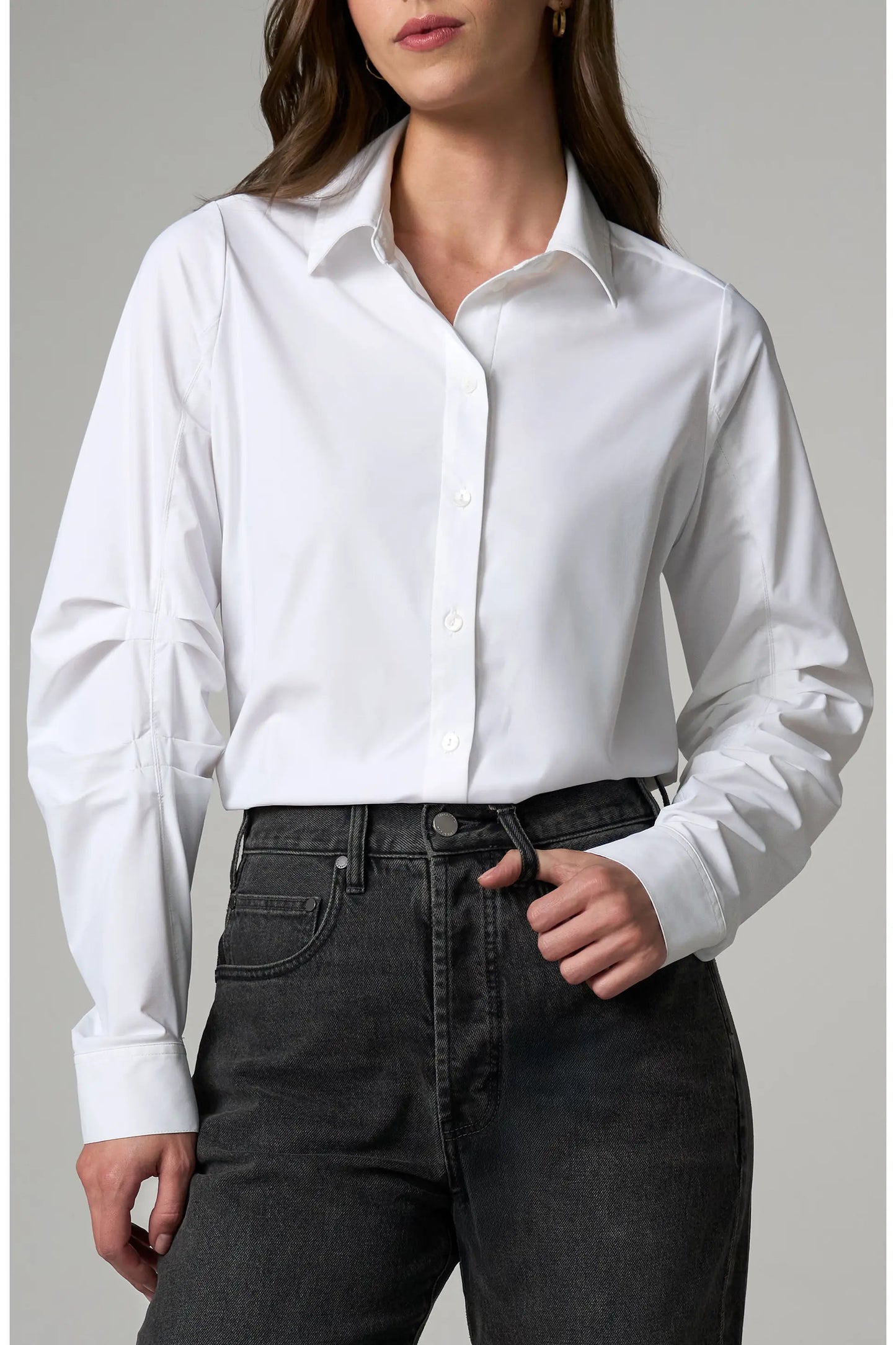 LIVERPOOL LONG SLEEVE PLEATED SLEEVE BLOUSE - WHITE