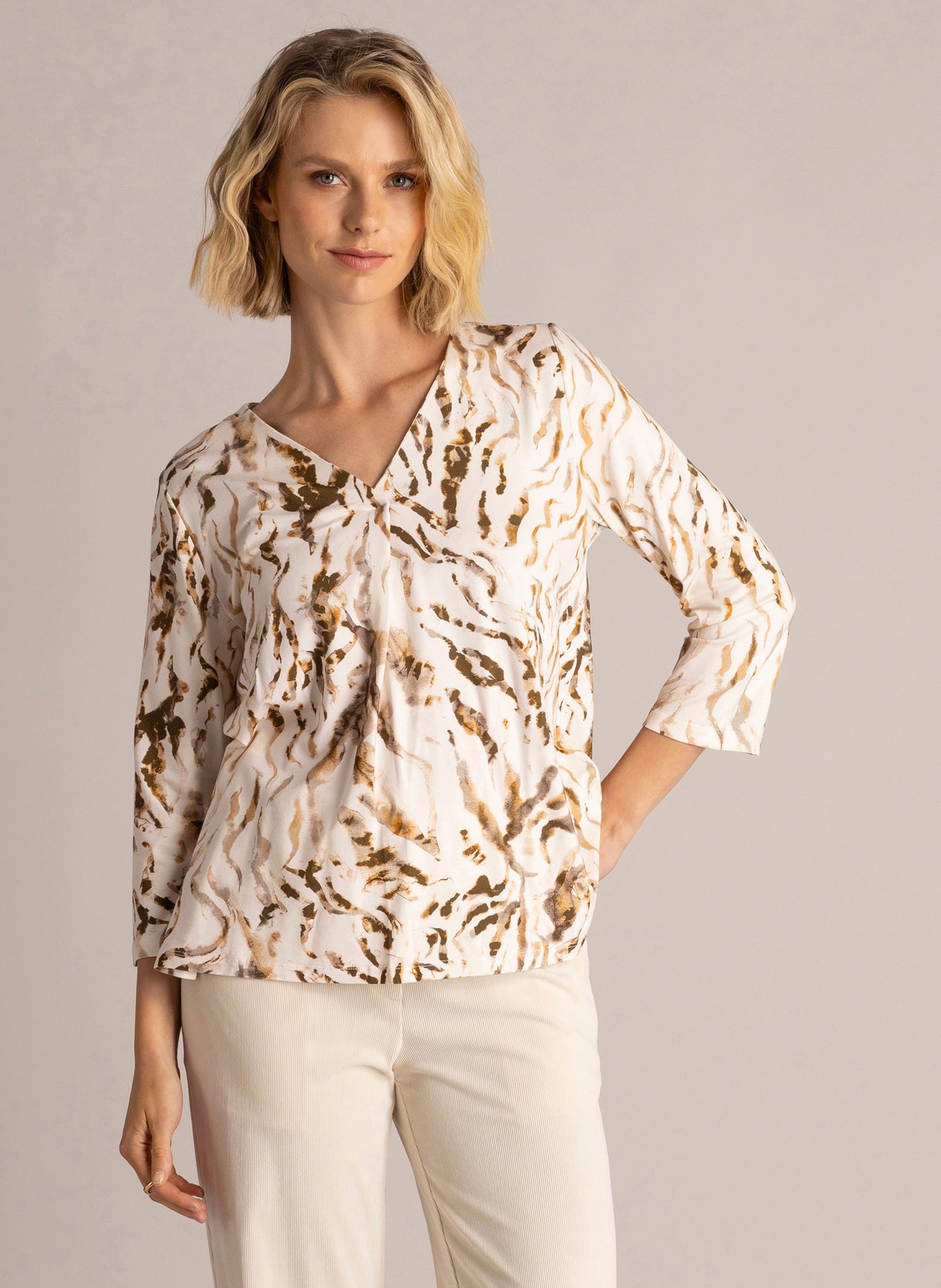YEST SORINA JERSEY TOP - CREAM PRINT