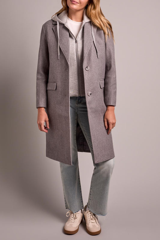 TRIBAL TRENCH COAT WITH FOOLER HOODIE - GREY MIX