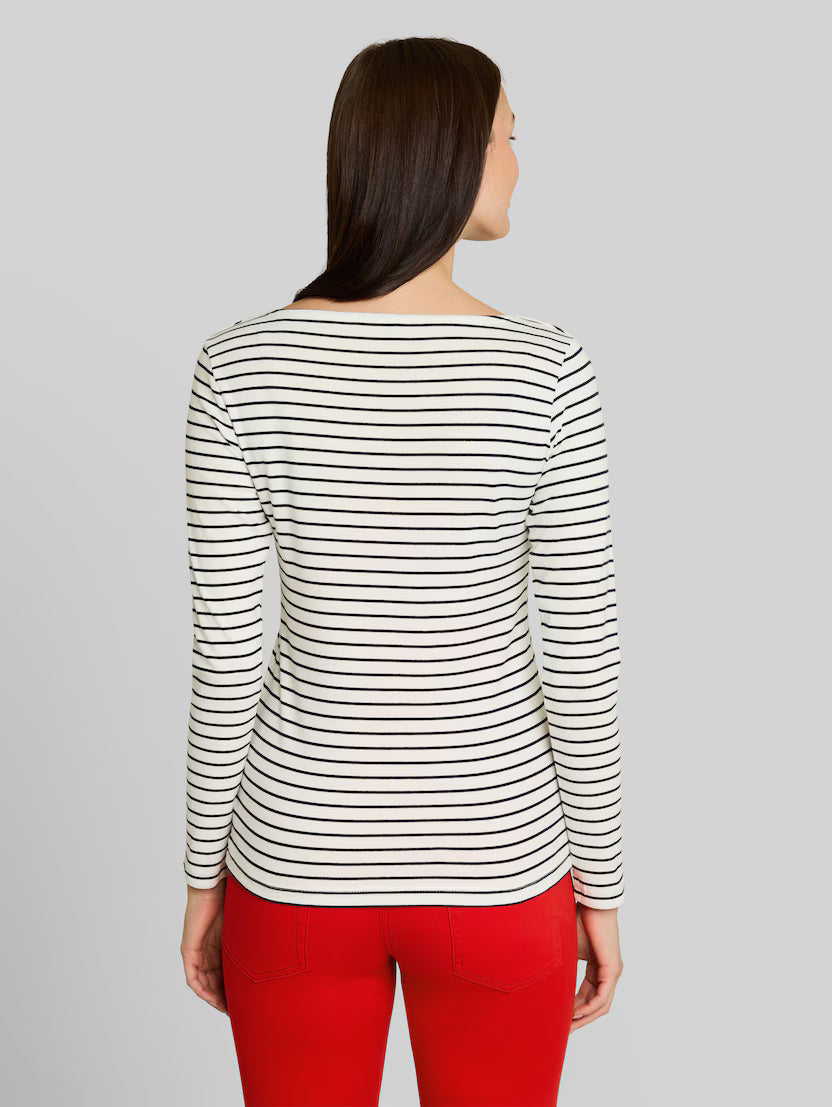 TOM TAILOR STRIPED BOATNECK TOP - NAVY/WHITE