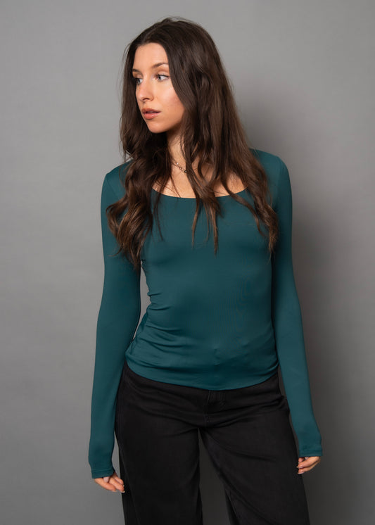 RD STYLE SECOND SKIN SCOOP NECK TOP - HUNTER GREEN