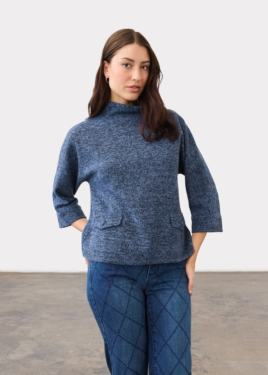 FDJ BOAT MOCK NECK KNIT POPOVER - INDIGO