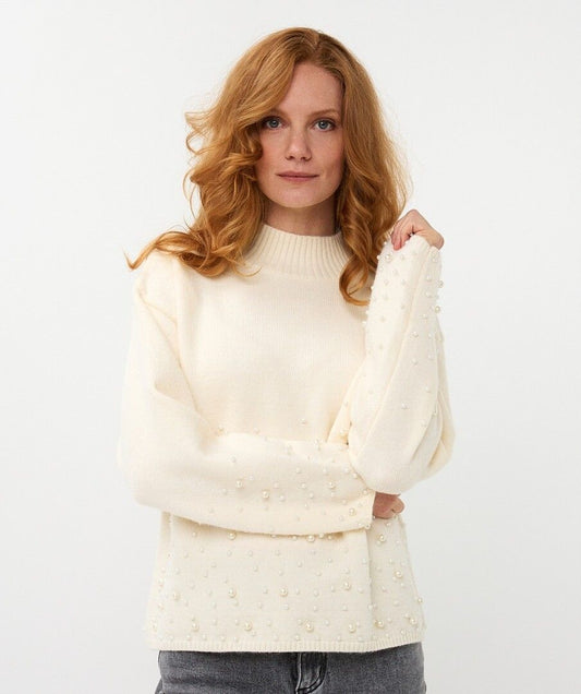 ESQUALO PEARL FRONT SWEATER - OFF WHITE