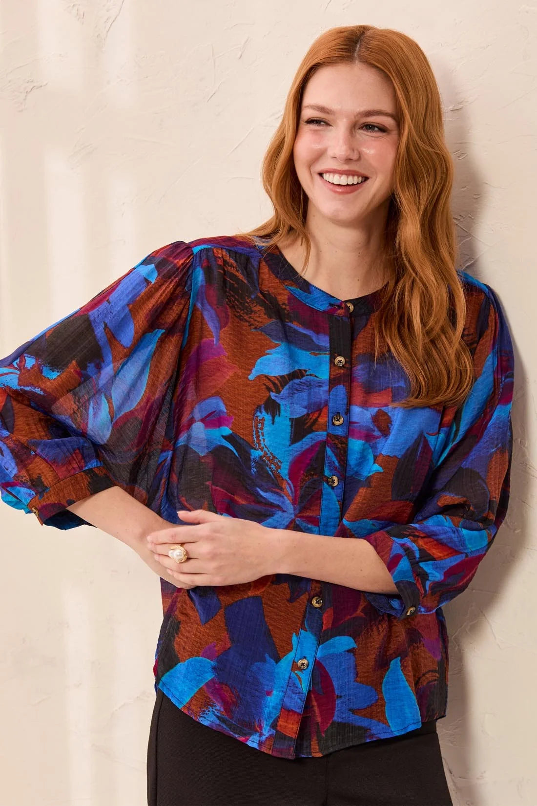 TRIBAL DOLMAN SLEEVE BLOUSE - SHARP BLUE