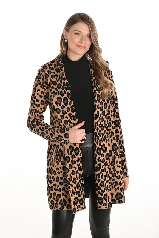 FRANK LYMAN KNIT CARDIGAN WITH HOOD - BLACK/CAMEL