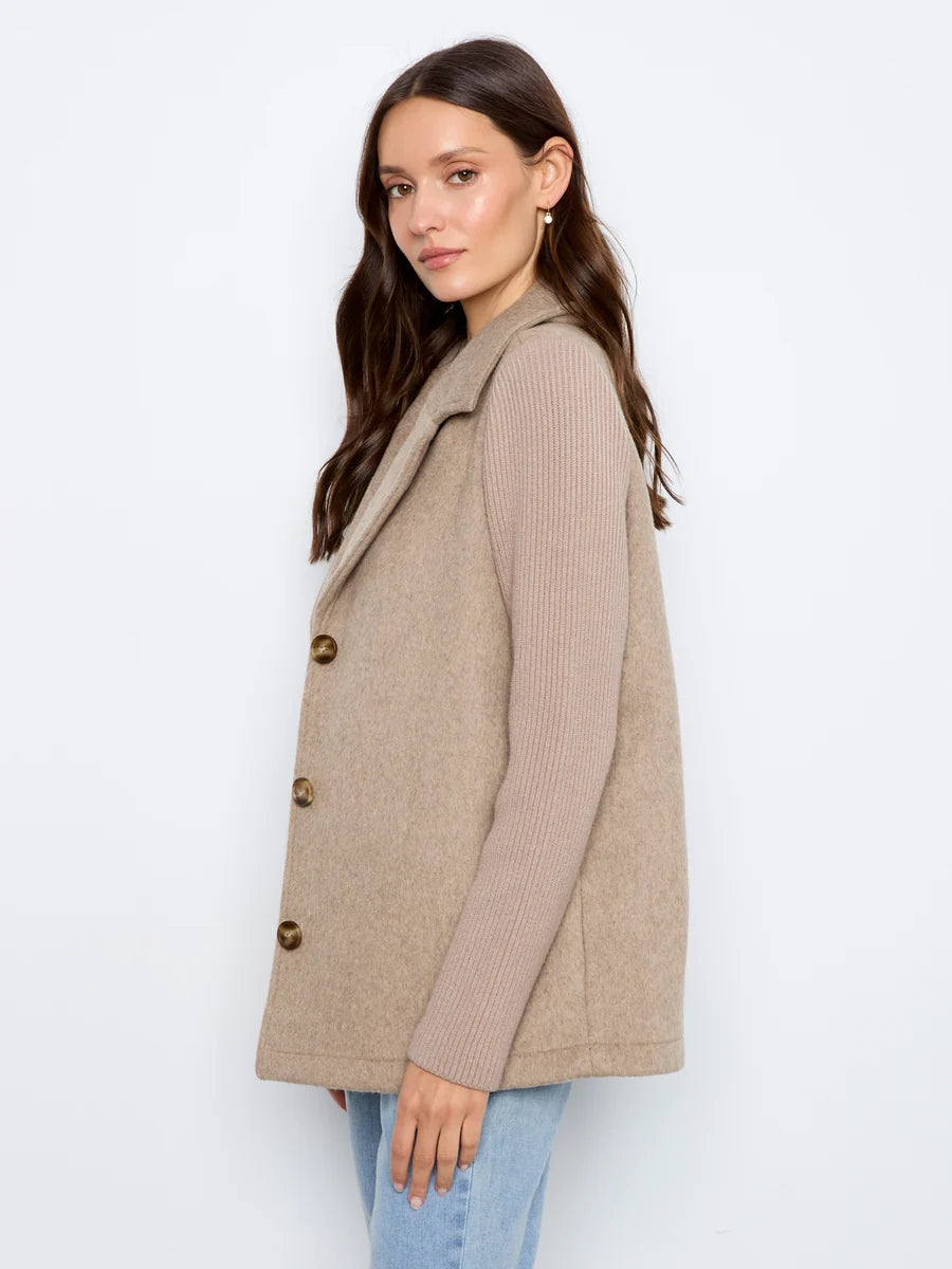 CHARLIE B JACKET WITH RIB SLEEVE - HEATHER TAUPE