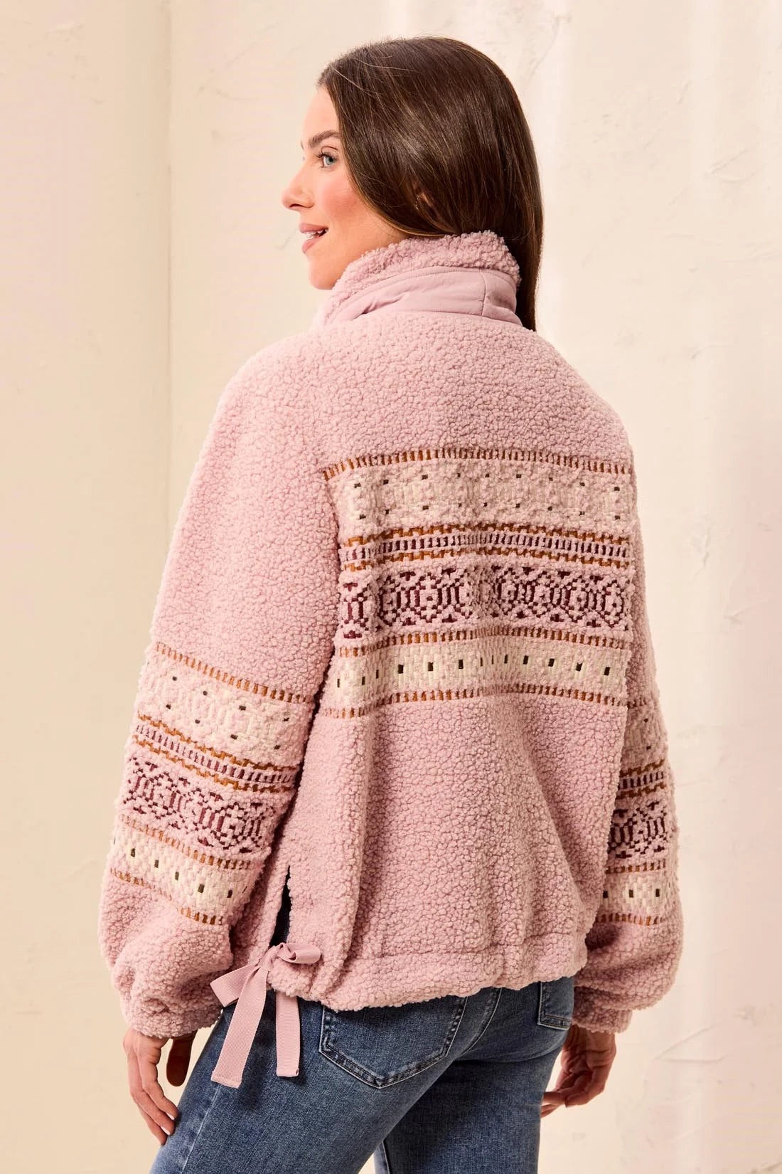 TRIBAL LINED SHERPA JACKET - PINK FROST