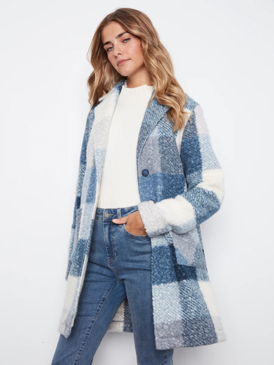 CHARLIE B PLAID BOUCLE TAILORED COAT - STORM