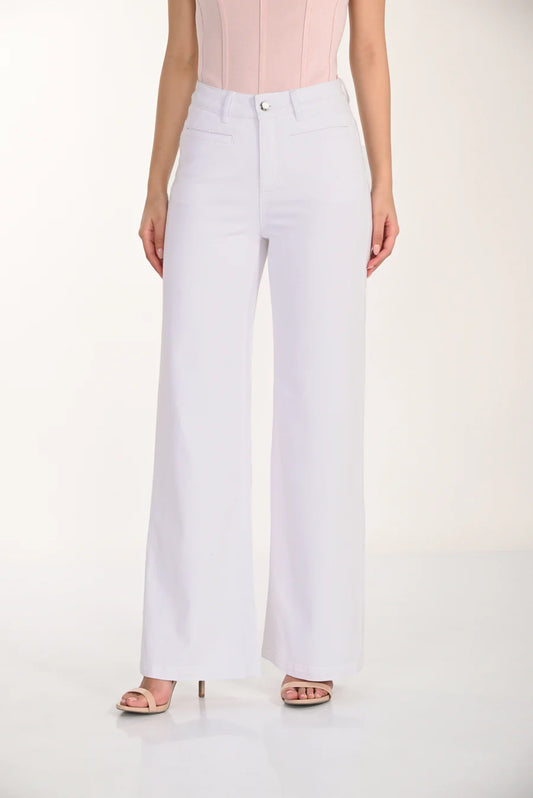 FRANK LYMAN WIDE LEG DENIM PANT - OFF WHITE