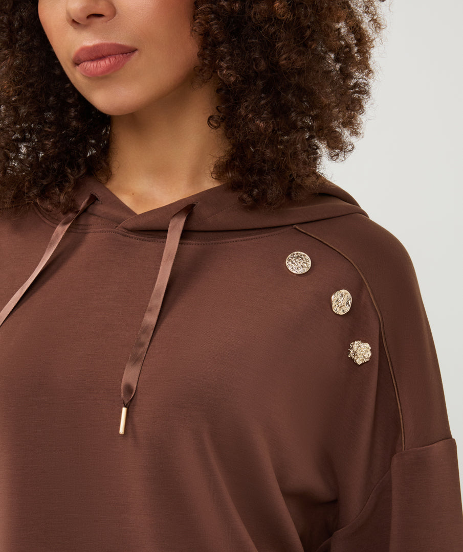 ESQUALO SOFT MODAL FANCY HOODIE - COFFEE - Vi-Leen's Fashions