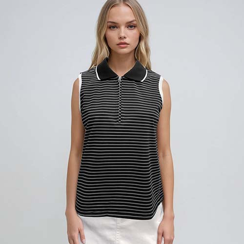 POINT ZERO SLEEVELESS POLO TOP - BLACK/WHITE - Vi-Leen's Fashions