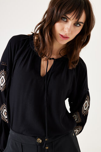 GARCIA EMBROIDERY SLEEVE BLACK TOP - Vi-Leen's Fashions