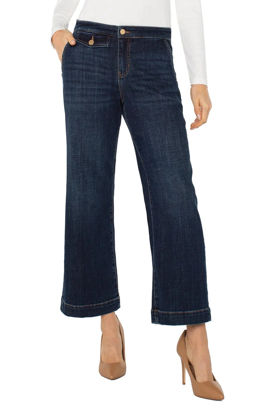 LIVERPOOL STRIDE WIDE LEG DENIM TROUSER - ALBANY
