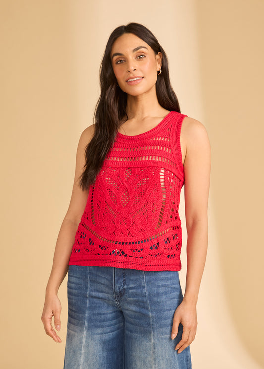 FDJ SLEEVELESS CROCHET SWEATER - RED
