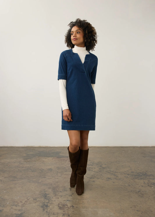 FDJ ELBOW SLEEVE SHIFT DRESS - DARK RINSE