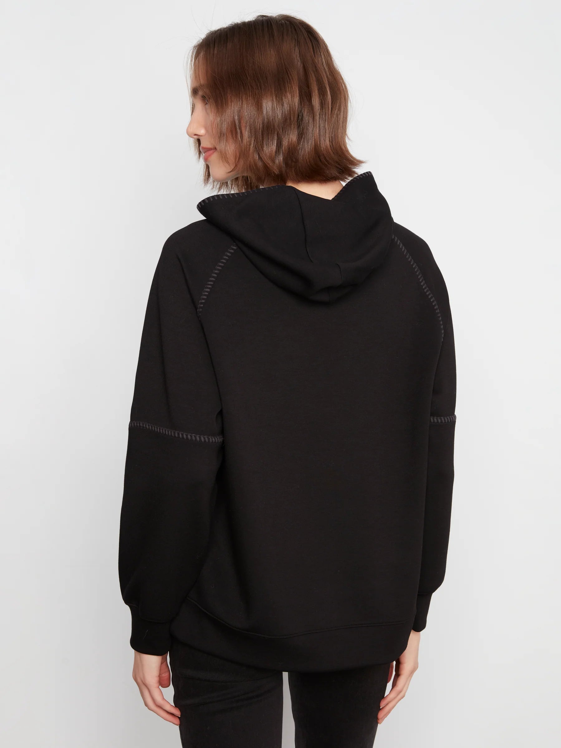 CHARLIE B HOODIE WITH BLANKET STITCHING - BLACK - Vi-Leen's Fashions