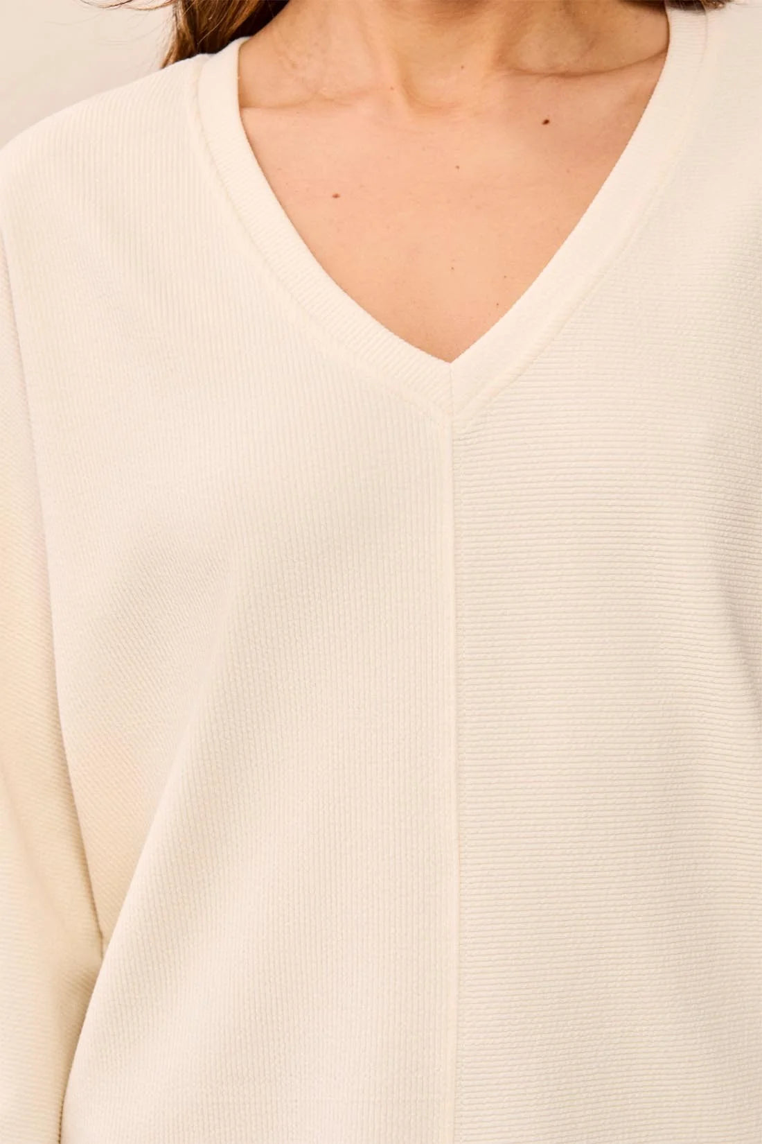 TRIBAL DOLMAN V-NECK TOP - ANTIQUE WHITE