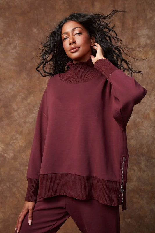 RD STYLE KATELYN SOFT KNIT MOCK NECK TOP - PRUNE