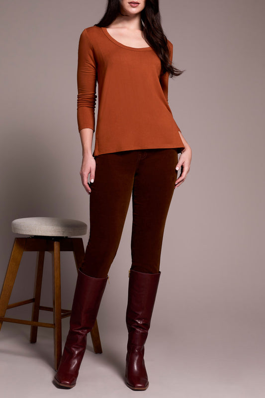 TRIBAL SCOOP NECK TOP - GINGER SPICE