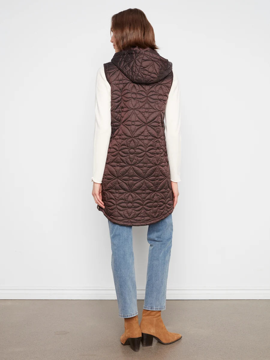 CHARLIE B LONG VEST WITH REMOVEABLE HOOD - MOCHA