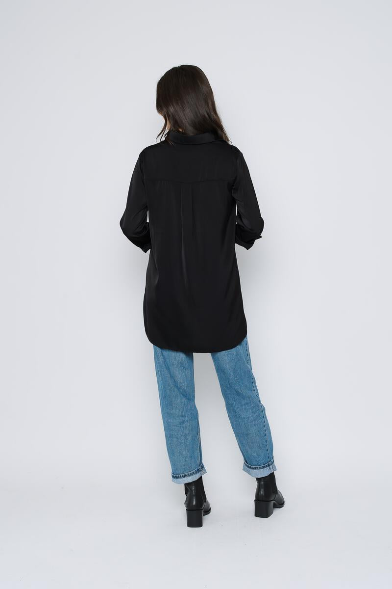 ORB CAMILLE SATIN BLOUSE - BLACK - Vi-Leen's Fashions