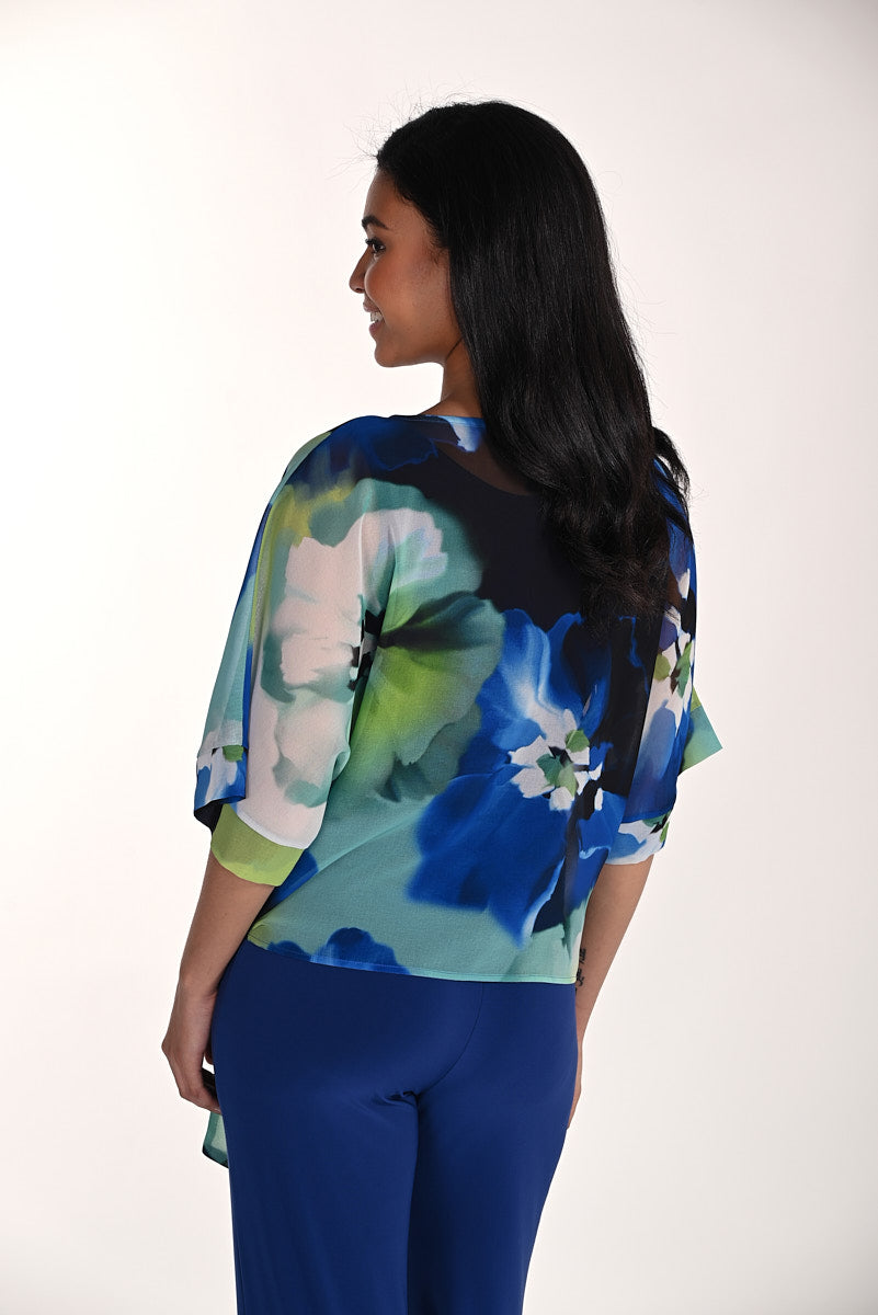 FRANK LYMAN PRINT TIE FRONT TOP - BLUE/GREEN