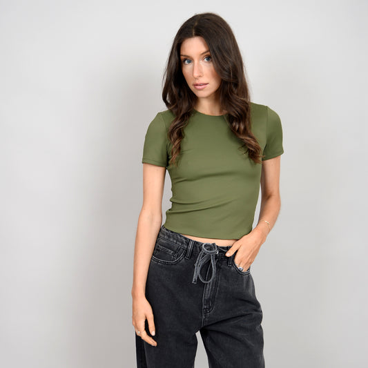 RD STYLE SECOND SKIN ROXI RIB ROUND NECK - DRIED HERB