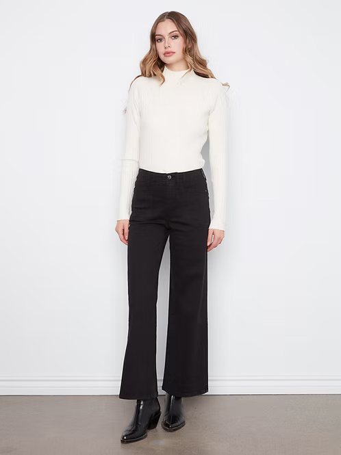 CHARLIE B WIDE LEG TWILL PANT - BLACK - Vi-Leen's Fashions