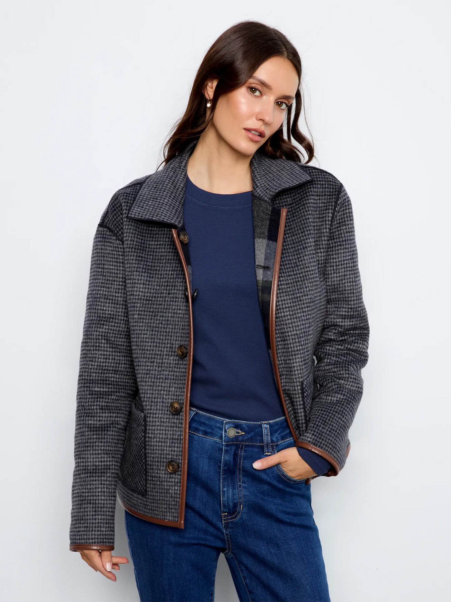 CHARLIE B REVERSIBLE PLAID JACKET - NAVY - Vi-Leen's Fashions