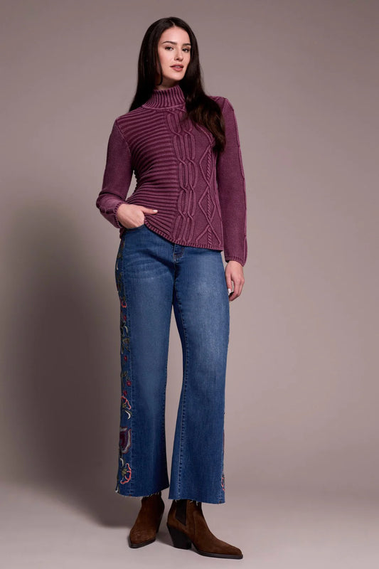 TRIBAL MOCK NECK SWEATER - PASSION PLUM