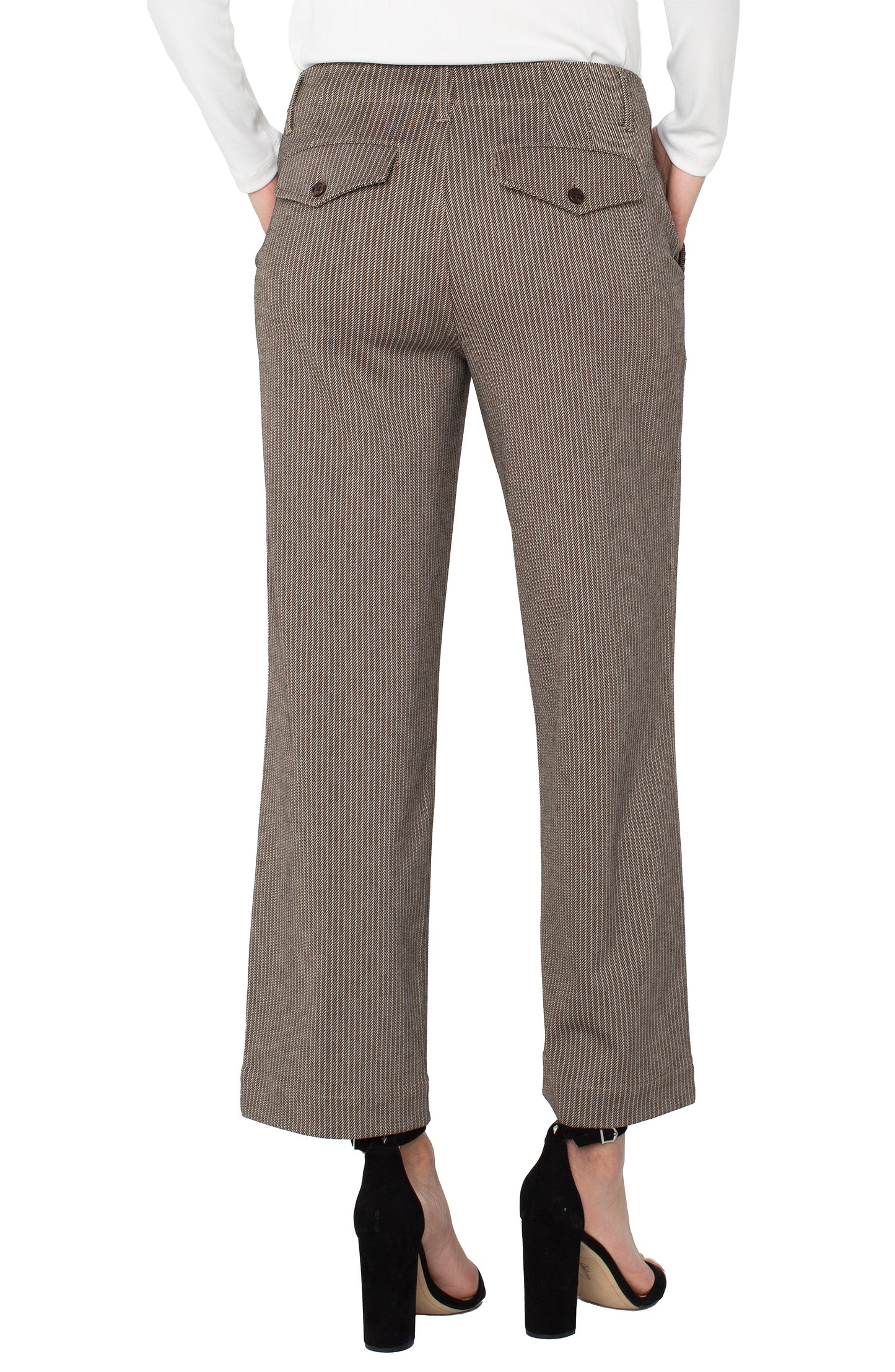 LIVERPOOL WIDE LEG CROP TROUSER - CAMEL/SAND STRIPE