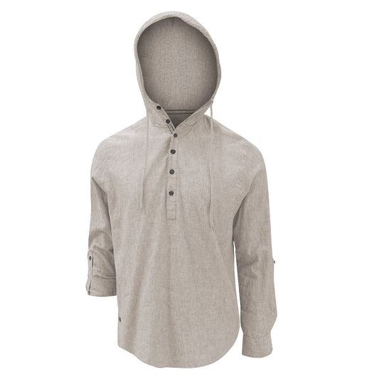 MEN'S POINT ZERO COTTON/LINEN HOODED PULLOVER - NATURAL - Vi-Leen's Fashions