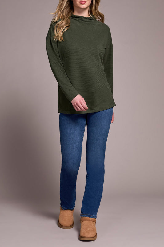 TRIBAL FUNNEL NECK RIB TUNIC SWEATER - SPRUCE