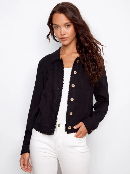 CHARLIE B LINEN BLEND JACKET - BLACK - Vi-Leen's Fashions